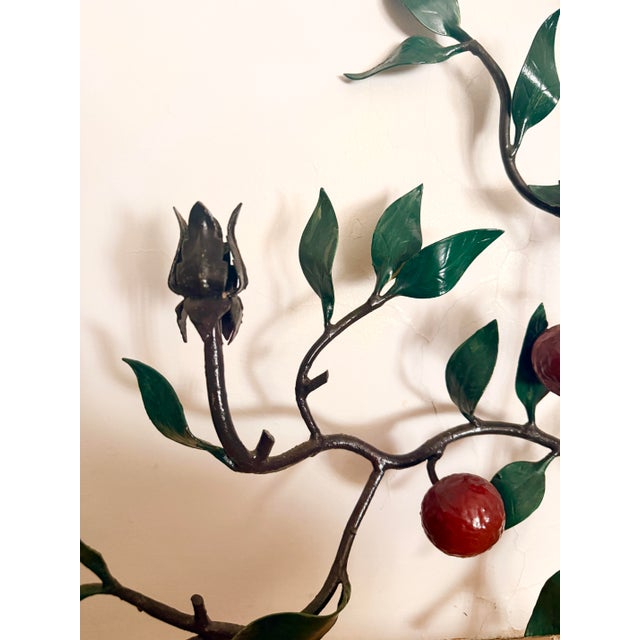 1950s Monumental 37" Italian Toleware Espalier Fruit Tree Wall Sconce / Candelabra For Sale - Image 5 of 10