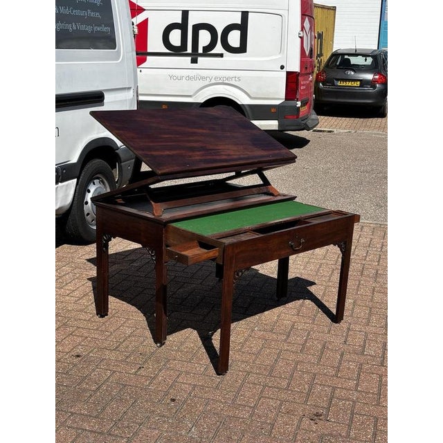 English Georgian Mahogany Architects Desk, Fully Adjustable. Fitted Interior Sizes :- 107.5 cms wide, 62 cms depth, 72 cms...