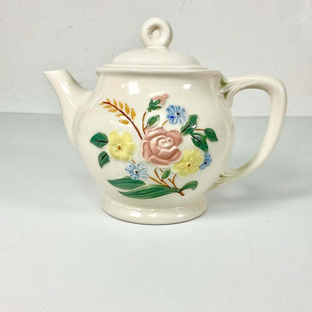 Art Deco 1940s Vintage Farmhouse Boho Chic Art Deco Porcelier Vitreous Tea Pot, 6 Cup Size. For Sale - Image 3 of 14