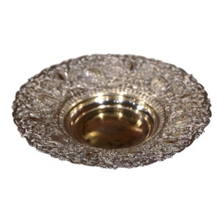 19th Century French Silver-Plated Repoussé Serving Basket For Sale