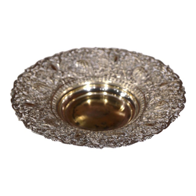 19th Century French Silver-Plated Repoussé Serving Basket For Sale