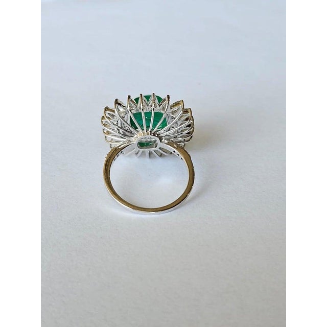 5.88 Carats, Natural Zambian Emerald Sugarloaf & Rose Cut Diamonds Cocktail Ring, Size 7 For Sale - Image 6 of 9