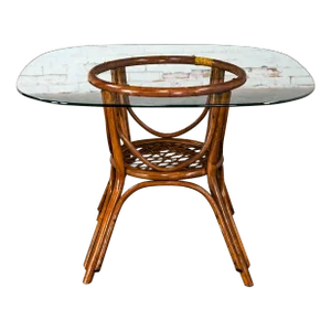 Late 20th Century Coastal Island Style or Hollywood Regency Rattan Glass Top Dining or Game Table
