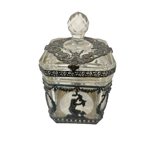 Metal French Empire Style Crystal Vanity Jar or Casket Box For Sale - Image 7 of 8