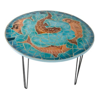 1960s Large Round Ceramic Tile Table in the Style of Aegitna Vallauris For Sale
