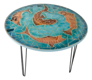 1960s Large Round Ceramic Tile Table in the Style of Aegitna Vallauris