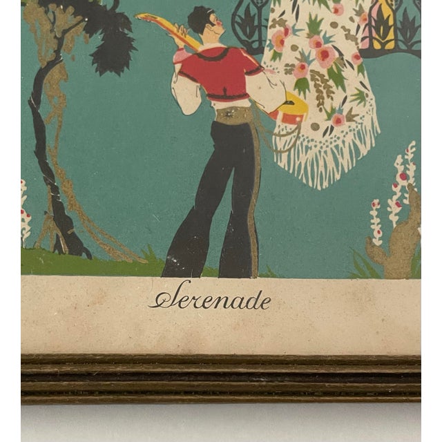 Wood Vintage Small Lithograph Print “Serenade” by French Illustrator George Barbier, Framed For Sale - Image 7 of 7