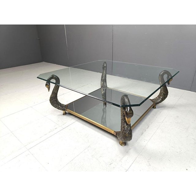 Silver Brass Swan Coffee Table, 1970s For Sale - Image 8 of 11