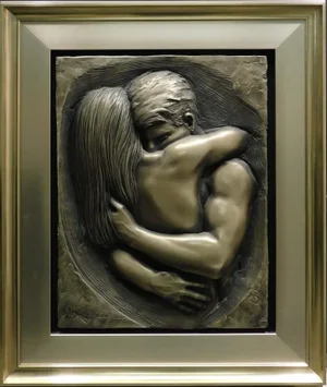 1990s Bill Mack "Love" Bonded Stainless Steel Sculpture Figures Hand Signed Framed