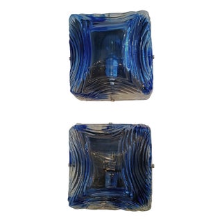 Blue Murano Glass Wall Lamps from Mazzega, 1970s, Set of 2 For Sale