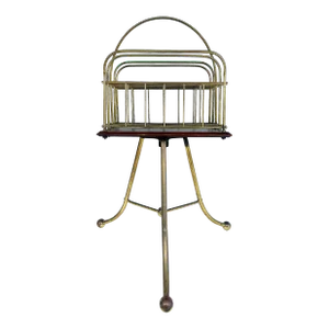 Late 20th Century Jans of London Antique Revolving Magazine Stand in Brass and Mahogany