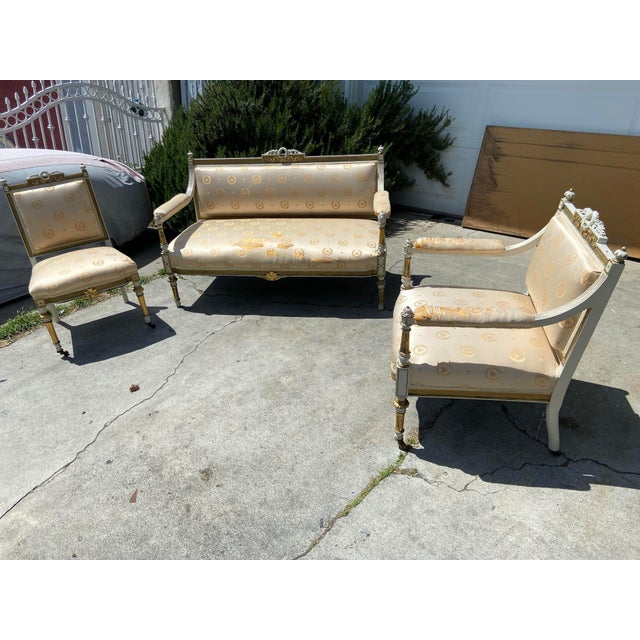 Wood 19th Century French Louis XV Style Gold Giltwood 3-Piece Parlor Salon Suite For Sale - Image 7 of 17