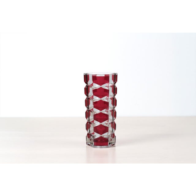 Mid-Century Modern French Cut to Clear Ruby Crystal Vase For Sale - Image 11 of 12