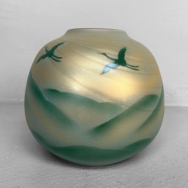 Japanese Vase with Cranes Saikyū-Gama, 1980 For Sale - Image 12 of 14