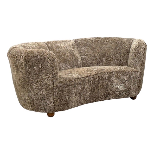 Danish Cabinetmaker, Banana Sofa, Sahara Sheepskin, Beechwood, Denmark, 1940s For Sale