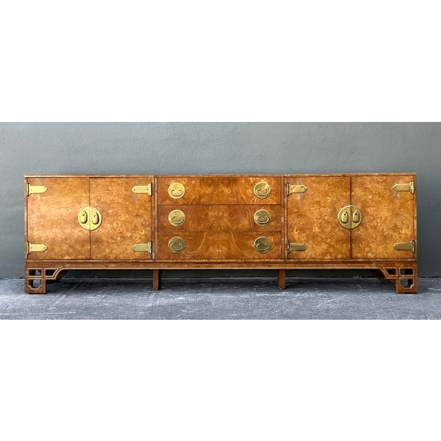 Late 20th Century Vintage Boho Mastercraft Burl Wood Ming Credenza For Sale - Image 5 of 12