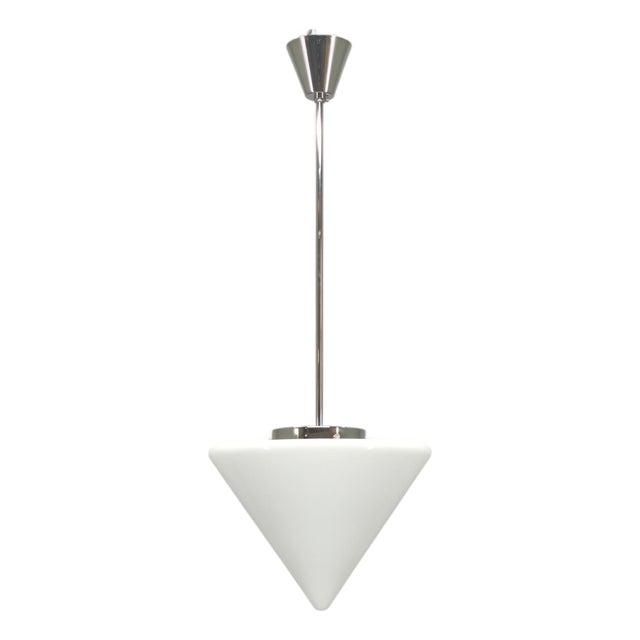Art Deco Pendant Light in Chrome & Milk Glass, 1970s For Sale