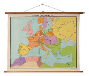Vintage Historical Wall Map of Europe Around 1812, Belgium, 1950s
