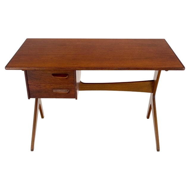 Danish Mid-Century Modern teak asymmetrical z shape base low profile desk mint!