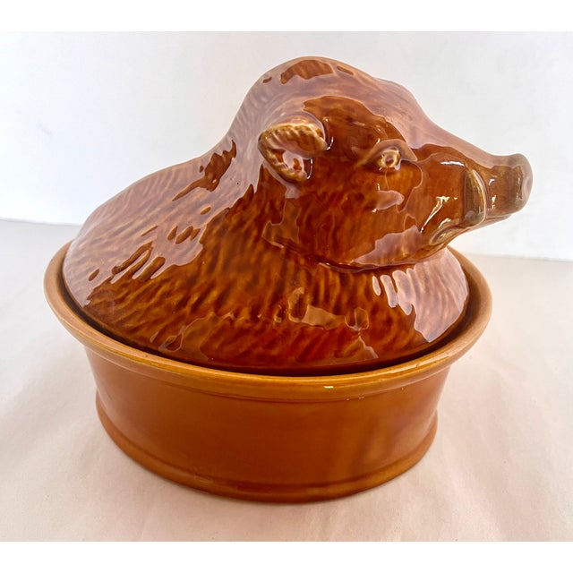 Mid 20th Century Geo French Faience Brown Ceramic Boar Terrine For Sale - Image 11 of 18