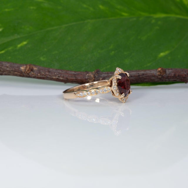 Metal 2.2Ct Red Spinel Ring With Earth-Mined Diamond Accents: Solid 14k Gold, Size 6.75 For Sale - Image 7 of 9