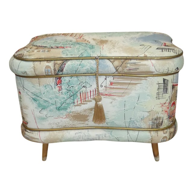 Pastel Patterned Laundry Ottoman, 1950s For Sale