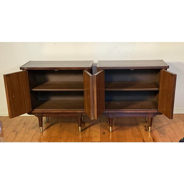 Pair of Mid Century Modern Nightstands Cane Fronts & Brass Hardware, Circa 60s For Sale In Greenville, SC - Image 6 of 12