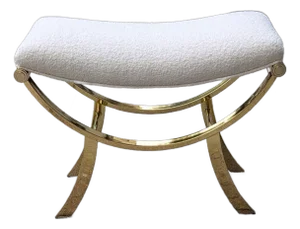 Mid-Century Italian Vanity Stool | Brass Frame & Bouclé Seat | Vintage Glam Seating