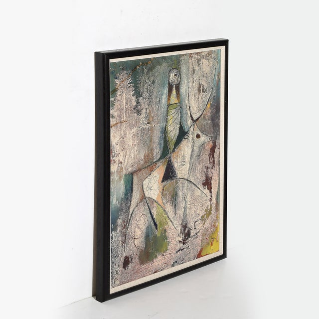 This Modernist abstract oil painting by Hans Jaenisch, dating to circa 1960, is a compelling representation of post-war...