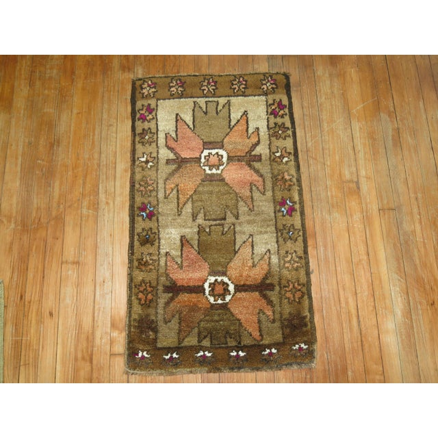 Mid 20th Century Vintage Zabihi Collection Turkish Village Brown Throw 20th Century Rug For Sale - Image 5 of 6