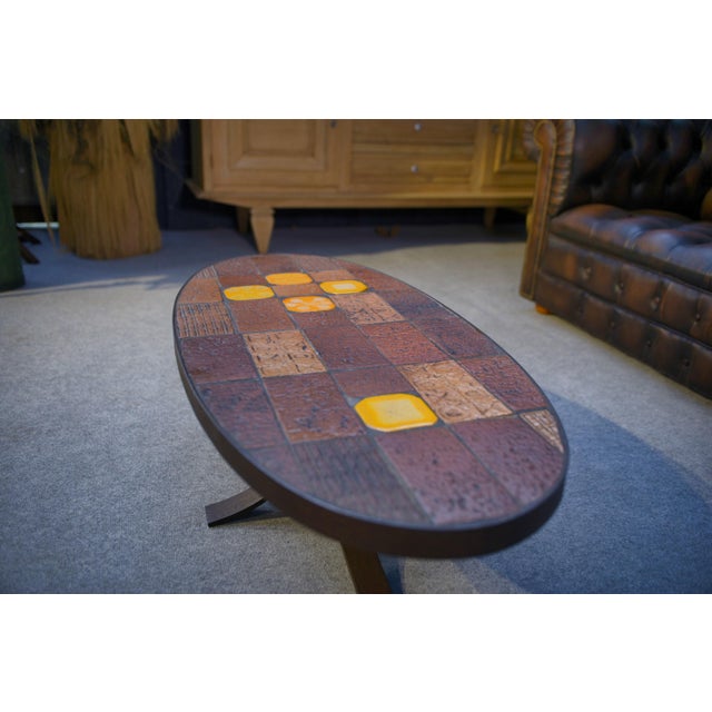Brown Coffee Table in Lava Stone and Ceramic by Jean Jaffeux, 1960s For Sale - Image 8 of 10