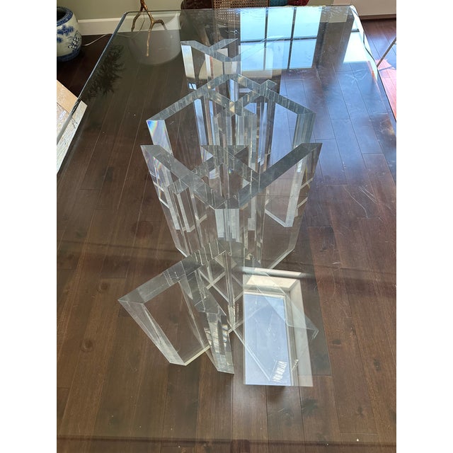 In the style of Jeffrey Bigelow. Magnificent Thick Lucite Pedestals Base 3/4" Glass Top Dining/Conference Table 7' Long Mint!
