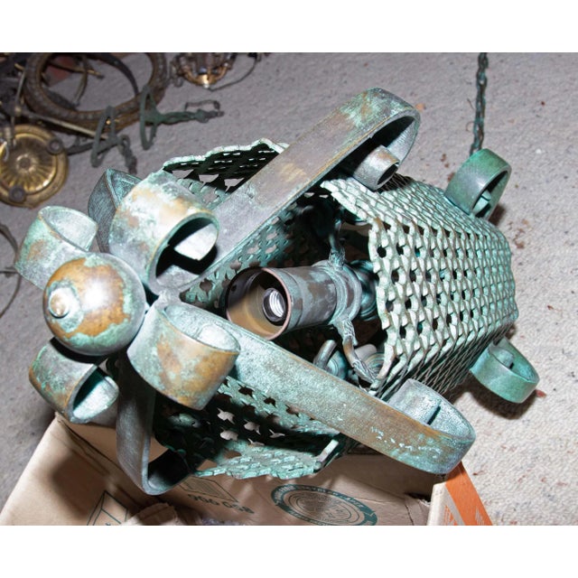 Metal Mid 20th Century Bronze Pendant Chandelier Light For Sale - Image 7 of 7