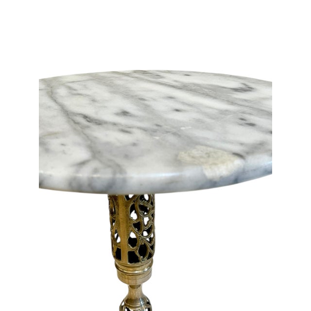 Brass Vintage French Style Marble Top Brass Filigree Base Cocktail Table For Sale - Image 8 of 14