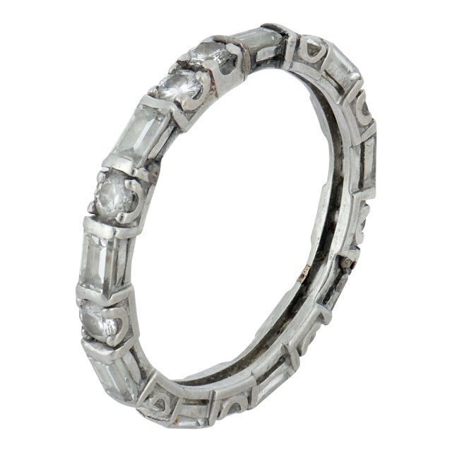 Vintage Mixed Cut Diamond 18k White Gold Eternity Band, Size 5 For Sale