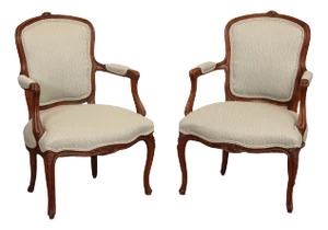Antique French Louis XV Style Pair of Carved Fauteuil Armchairs