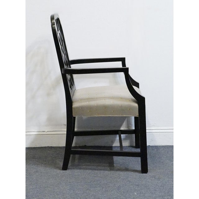 Wood Kindel Furniture Black & Gold Chinese Chippendale Style Lattice Back Dining Arm Chair For Sale - Image 7 of 10