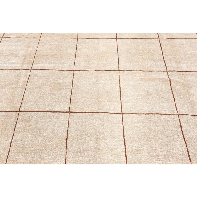 Beige Modern Tibetan Geometric Silk Rug by Doris Leslie Blau For Sale - Image 8 of 14