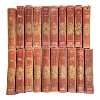 Antique Mark Twain 20 Volume Book Set c.1900 Harper & Brothers Library Edition Illustrated Red Cloth Hardback Classic Literature Collection For Sale