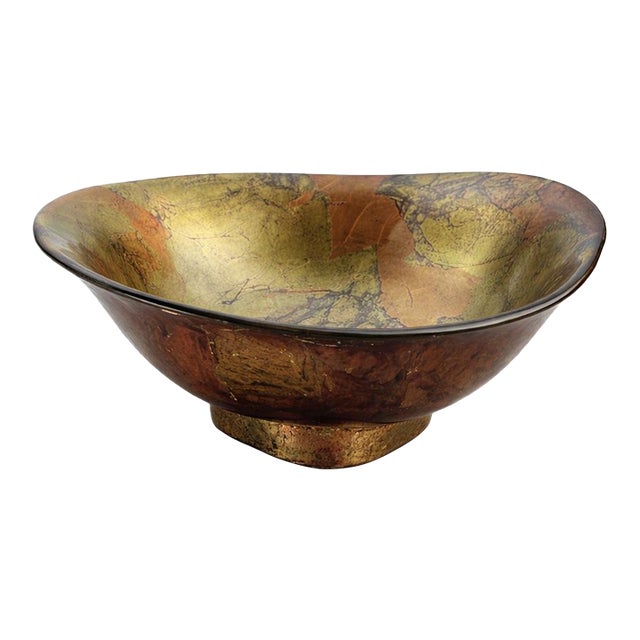 Vintage Fused Art Glass Bowl With Triangular Base – Mid-Century Modern Sculptural Centerpiece For Sale