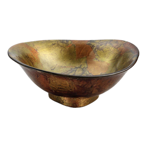 Vintage Fused Art Glass Bowl With Triangular Base – Mid-Century Modern Sculptural Centerpiece