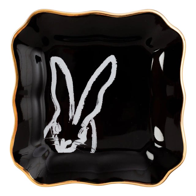 Hunt Slonem Bunny Portrait Plate, Black For Sale