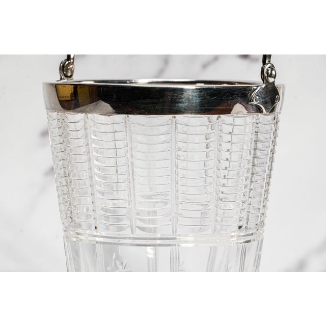 Brilliant English Vintage Crystal Ice Bucket Silverplate Rim Handle Luxury Barware Home Decor For Sale - Image 4 of 10