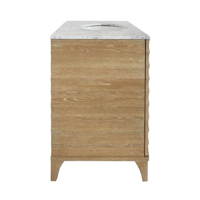 2020s Matthew Izzo Home Rhodes Fluted Cerused Oak, Two Door, Single Sink Bathroom Vanity - Carrara Marble Top, Porcelain Sink, Brass Hardware For Sale - Image 5 of 10