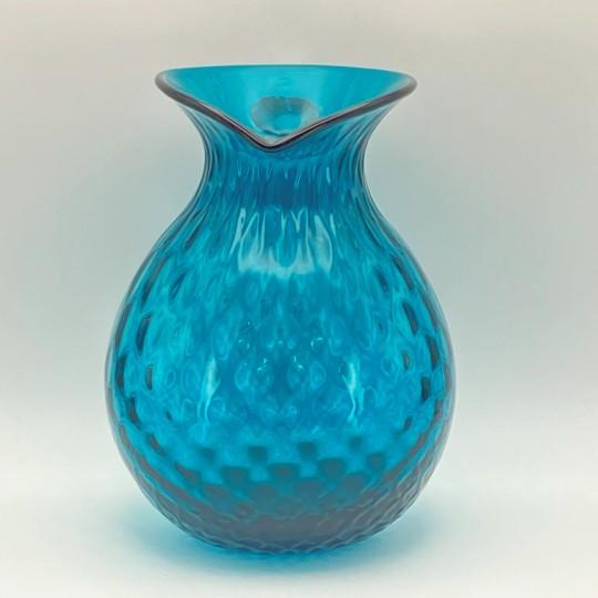 Blue Mid-Century Modern Blenko Seabreeze Diamond Optic Pitcher With Clear Handle (Large, 2014/2015 Catalogue #1010d) Rough Pontil For Sale - Image 8 of 18