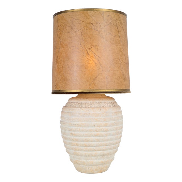 Vintage Organic Ribbed Plaster Table Lamp, 1970s For Sale