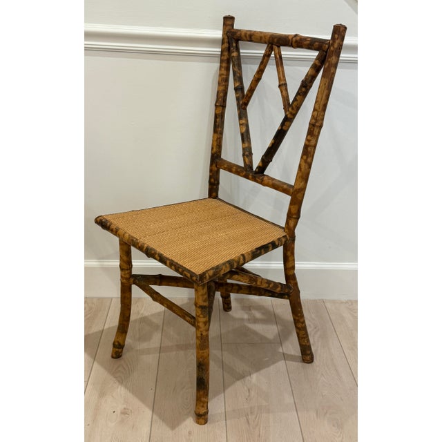 Wood Antique Tortoise Rattan Bamboo Side Chair For Sale - Image 7 of 11
