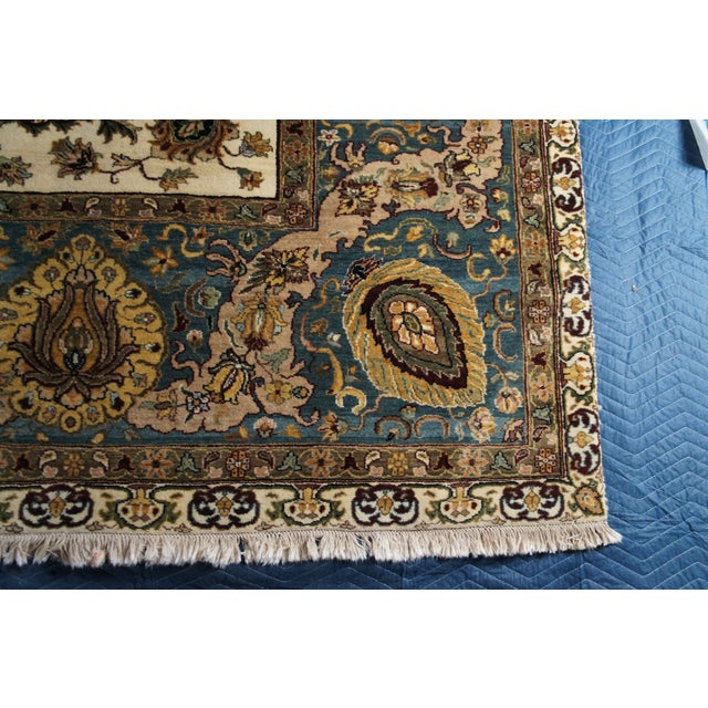 Traditional Hand Knotted Cream Blue Floral All Over Wool Area Rug 9' X 12' For Sale - Image 6 of 14