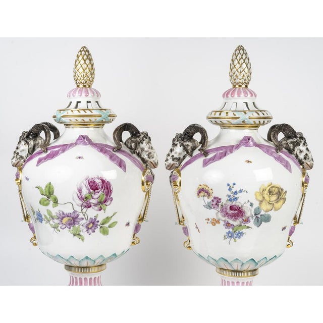 Large Napoleon III Porcelain Lidded Vases, Berlin, Germany, Set of 2 For Sale - Image 4 of 12