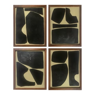 "Elementi" Contemporary Abstract Set of Four Minimalist Paintings on Paper by Artist r.k. Red For Sale